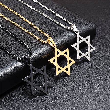 Colar estrela de Davi em aço inoxidável para Homens estilo judaico comprimento da corrente de 60 centímetros