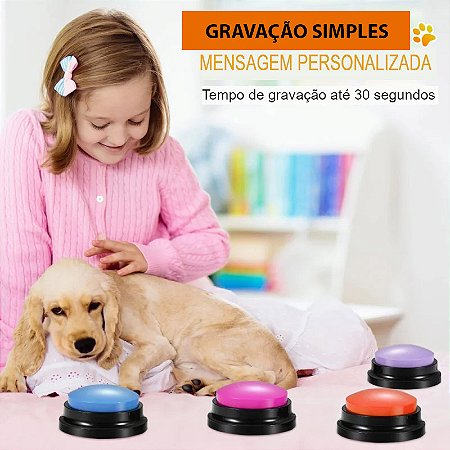 Botão falante para cachorros e gatos portátil gravação de som para treinamento de seu pet também comunicação brinquedo interativo infantil fonógrafo