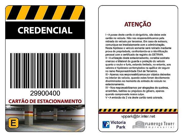CARTAO PVC - COD. BARRAS - PADRAO CREDENCIAL ESTACIONAMENTO - CX 10 UNID