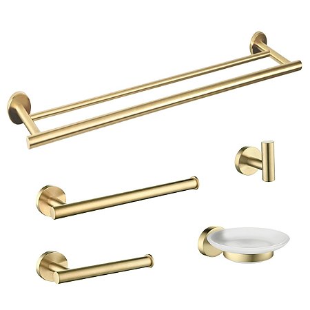 Kit De Acessórios Para Banheiro 5 Pçs Inox Venice Dourado