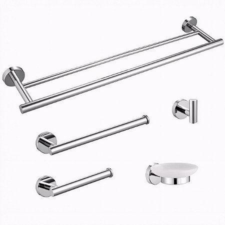 Kit De Acessórios Para Banheiro 5 Pçs Aço Inox Venice Polido Cromado
