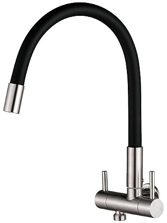 Torneira de Parede Flexível Saída Dupla Double Flex Inox Escovado Maquina de Lavar Lava Louças Purificador