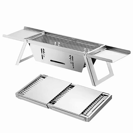 Churrasqueira Portátil Desmontável a Carvão Flex Grill Fabricada em Inox Escovado