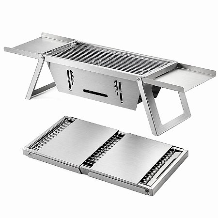 Churrasqueira Portátil Desmontável a Carvão Flex Grill Fabricada em Inox Escovado