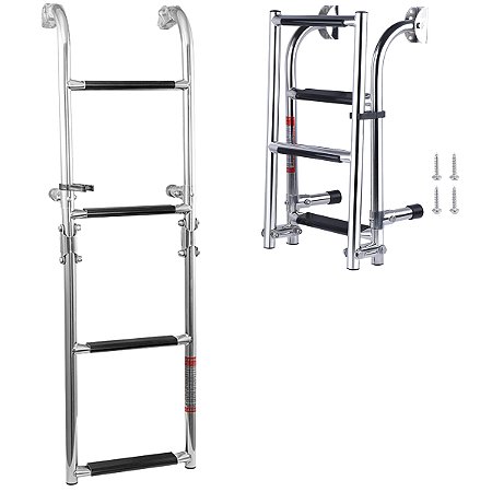 Escada Articulada Dobrável 4 Degraus Aço Inox 316 para Barco Lancha ou Veleiro