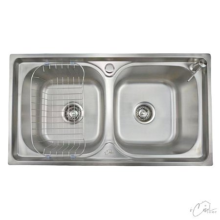 Cuba Dupla Retangular de Cozinha com Acessórios em Aço Inox Escovado 78x43x20cm