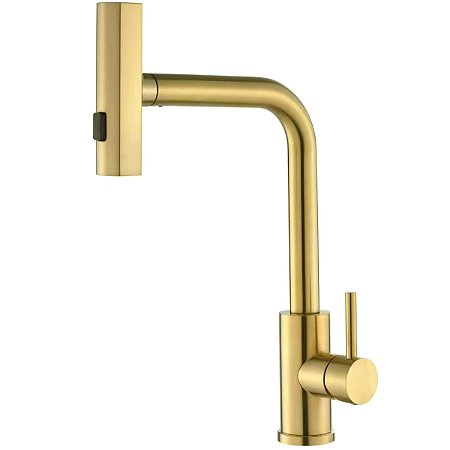 Torneira Gourmet de Cozinha Extensível Misturador Monocomando Dourada Escovada
