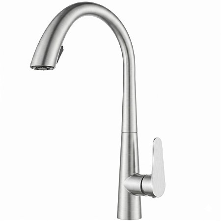 Torneira de Cozinha Gourmet Extensível Misturador Monocomando Curve Inox Escovado