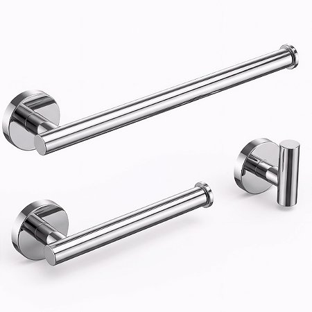 Kit Acessórios de Banheiro ou Lavabo com 3 peças Tubular Aço Inox Polido