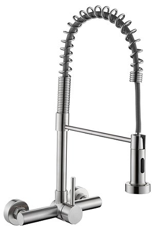 Torneira Cozinha Gourmet Misturador Monocomando de Parede Jet Twin Inox Escovado