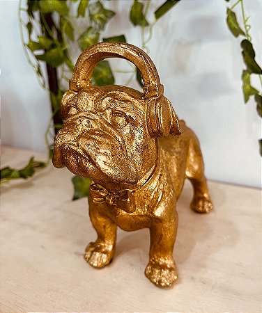 Escultura cachorro com head fone
