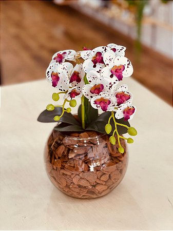 Arranjo Vaso de Vidro flor orquidea - 14x16