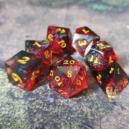 Volcano - Set completo com 7 Dados de RPG - Encomenda