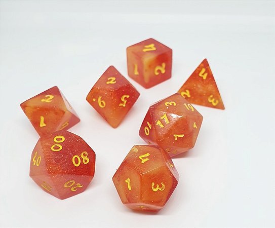 Blood Orange  - Set completo com 7 Dados de RPG - Entrega Imediata