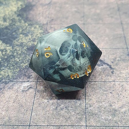 Dado Jumbo d20 Memento Mori com Caveira   30 mm ENCOMENDA