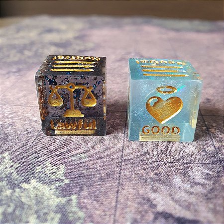 Par D6 de Alinhamento para RPG - Preto Azul