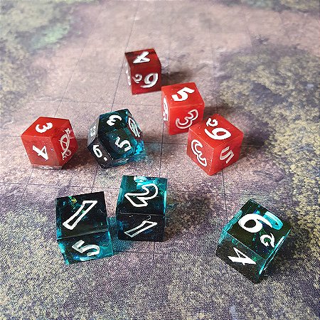 Set Dados RPG - O Um Anel - Artesanal - Azul/vermelho-  misprint 1/11