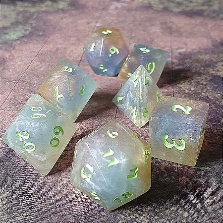 Brilho da Aurora - Set completo com 7 Dados de RPG - Entrega Imediata