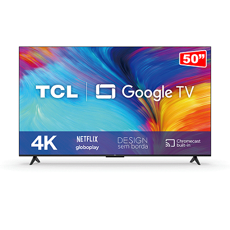 Smart TV TCL LED 50" 4K UHD 50P635, Google TV, HDR com Wifi dual band, Comando por controle de Voz, borda fina, Bivolt Preto