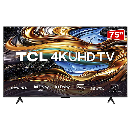 Smart TV LED 75" TCL P755 4K UHD HDR DOLBY VISION, HDMI 2.1, com Wifi dual band e Bluetooth Cor Preto