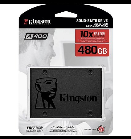 SSD KINGSTON A400 480GB - 500mb/s para Leitura e 450mb/s para Gravação