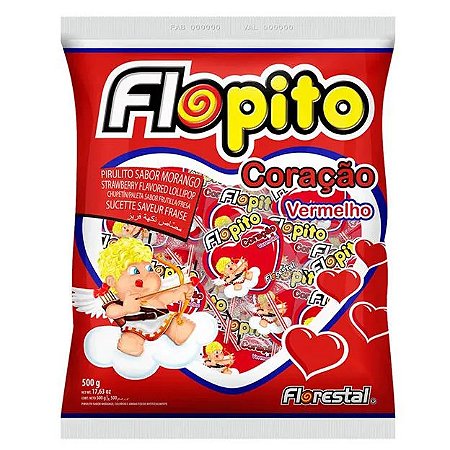 Pirulito Flopito Coração Vermelho 500g (50un)