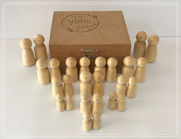 Bonecos em Madeira para Constelação Sistêmica - 26 peças - Peg Doll