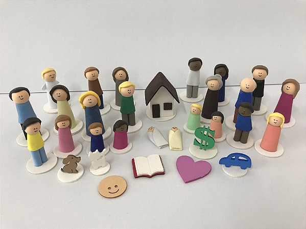 Bonecos para Constelação Familiar na mesa e na água com 30 peças - EVA