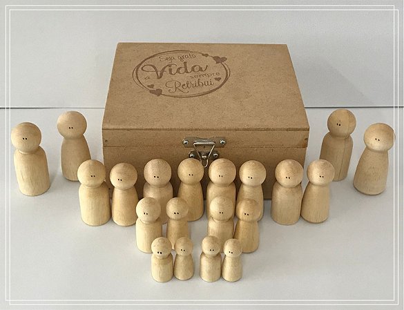 Bonecos em Madeira para Constelação Sistêmica - 20 peças - Peg Doll