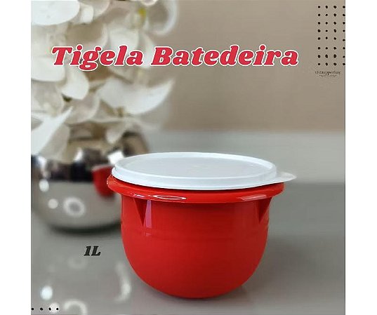 Tupperware Tigela Batedeira 1 litro Vermelha tampa Branca