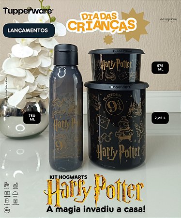 Kit Tupperware Harry Potter Preto E Dourado 3 Peças