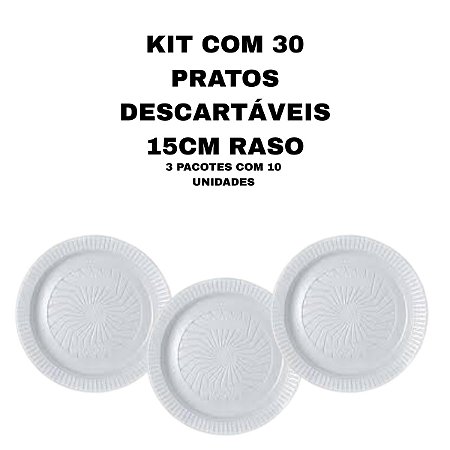 KIT COM 30 PRATOS DESCARTAVEIS RASOS 15CM IBRAS - 3 PACOTES