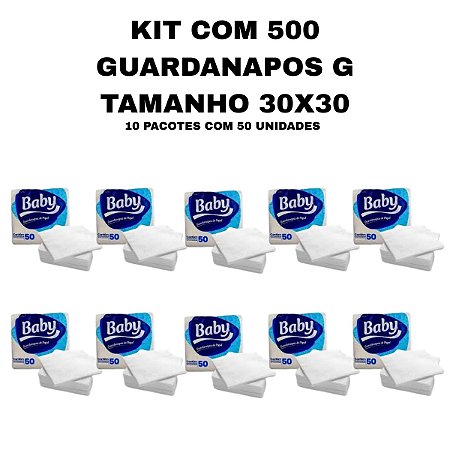 KIT COM 10 PACOTES DE GUARDANAPO BABY TAMANHO G 30X30