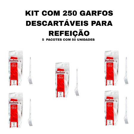 KIT 250 GARFOS REFEIÇÃO PRAFESTA - 5 PACOTES