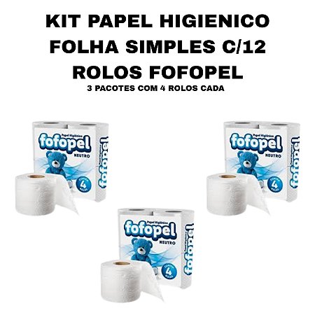 KIT COM 3 PACOTES DE PAPEL HIGIENICO FOLHA SIMPLES FOFOPEL
