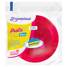 PRATO REDONDO DE ACRILICO ROSA CANDY 15CM STRAWPLAST C/10