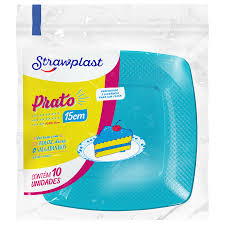 PRATO QUADRADO DE ACRÍLICO AZUL 15CM STRAWPLAST C/10