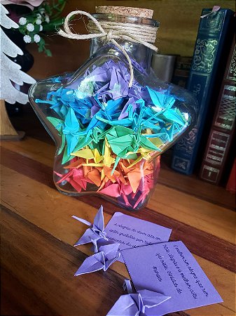 Vidro Estrela com 150 Tsurus de Origami