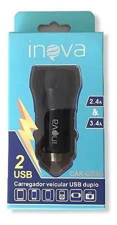 Carregador Veicular Inova 2.4a e 3.4a 2 Usb Car-G5067