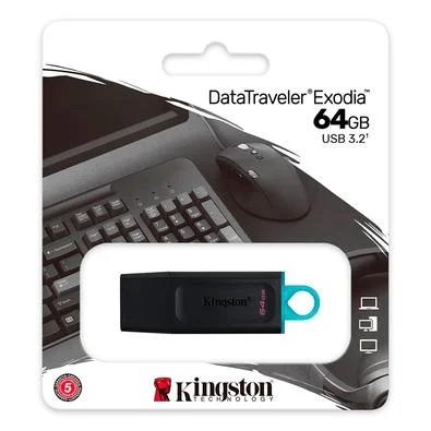 Pen Drive DataTraveler Exodia 64GB Kingston com Conexão USB 3.2, Preto/Branco - DTX/32GB