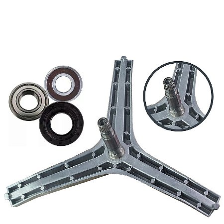 Kit Eixo Tripé  Samsung Lava E Seca + Kit Rolamentos Wd106 wd0854 Wd11m4 Wd90j6410awfaz