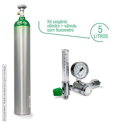 Kit Oxigênio 5 Litros - Cilindro Alumínio + Válvula Com Regulador Fluxômetro