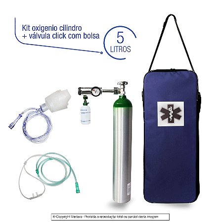 Kit Oxigênio Portátil 5 Litros Com Válvula Click (0-15) - Bolsa Azul