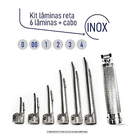 Kit Laringoscópio Reta 6 Laminas (00,0,1,2,3,4)