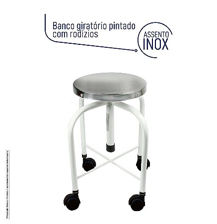 Banco Giratório Pintado C/ Assento Inox C/ Rodízios HE