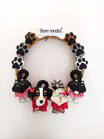Guirlanda Patinhas Boas-vindas com 4 Pets
