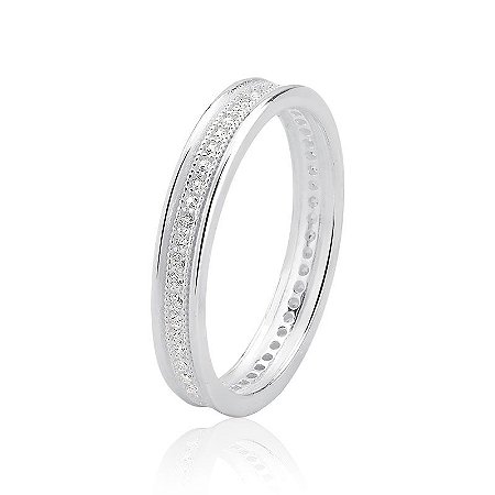 Anel Meia aliança de Prata 925 com aro cravejado