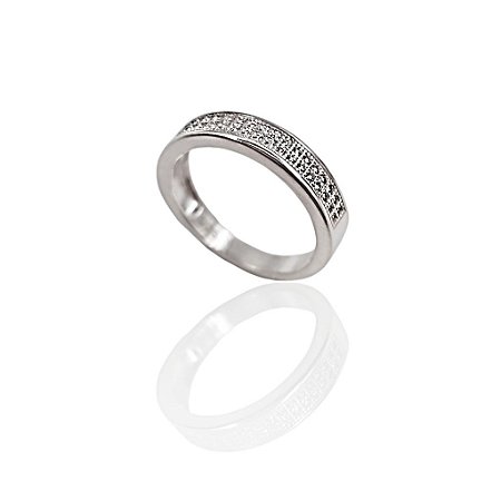 Anel Meia aliança de Prata 925 com pedras zircônia