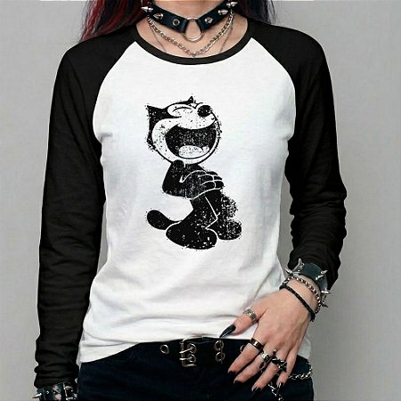 Camiseta manga longa feminina - Gato Felix Rindo