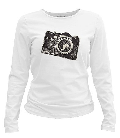 Camiseta manga longa feminina Câmera Fotográfica